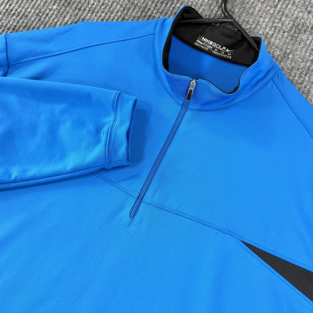 Nike Golf Pullover Mens XL Blue Black 1/4 Zip Fit Dry Mock Neck Stretch Top